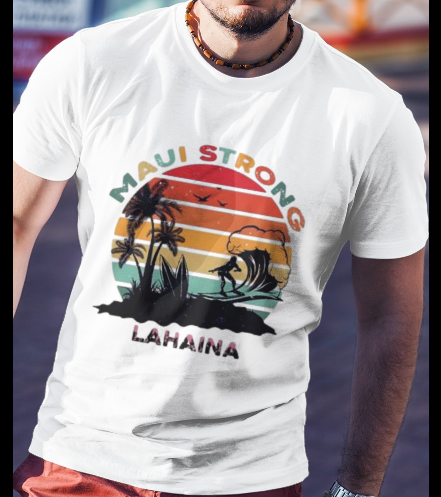 Maui Strong Lahaina Surfing Retro Palm Trees T-Shirt