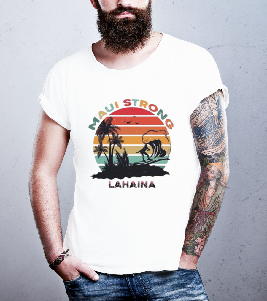 Maui Strong Lahaina Surfing Retro Palm Trees T-Shirt