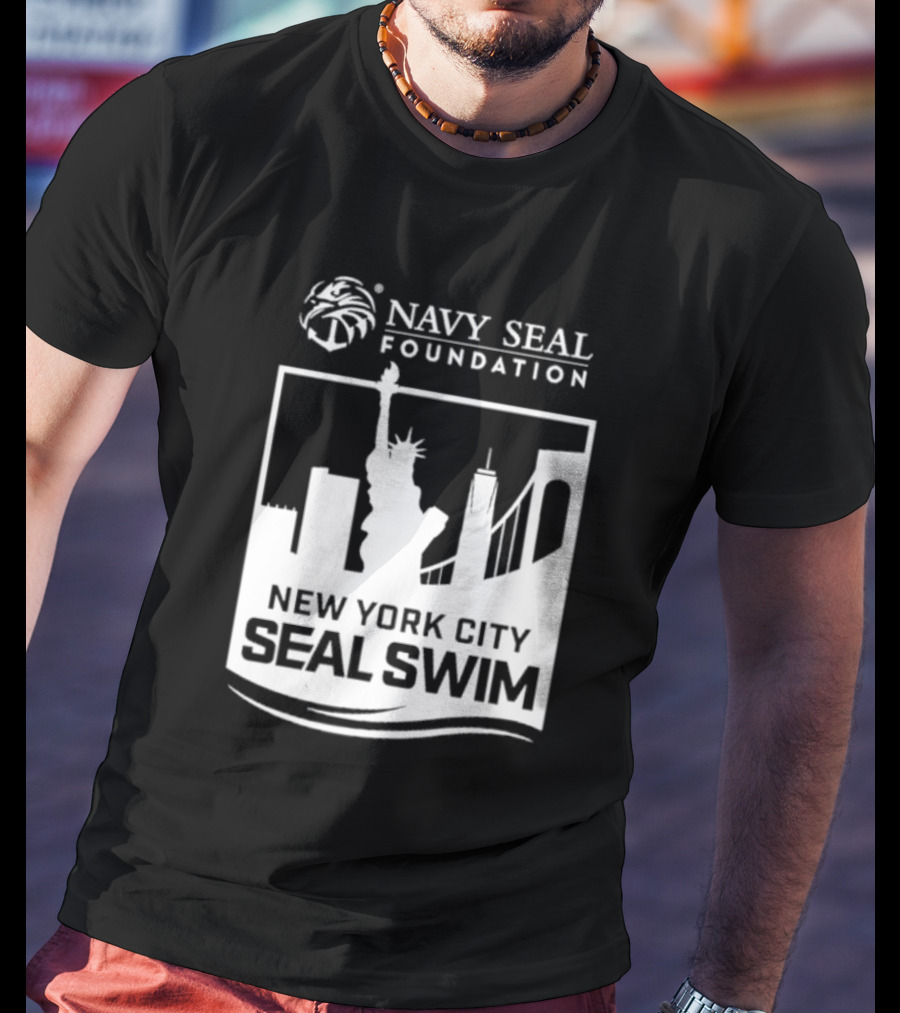 Navy Seal Foundation New York City Seal Swim Statue Liberty Skyline T-Shirt