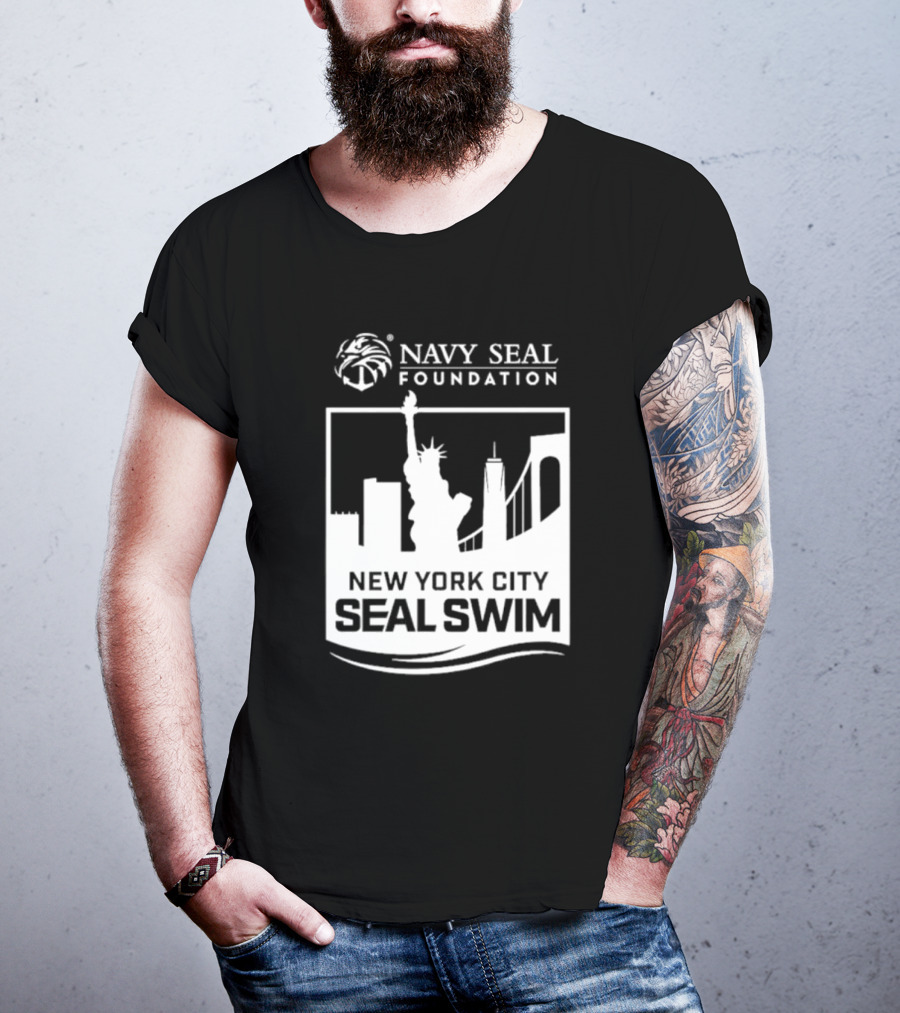 Navy Seal Foundation New York City Seal Swim Statue Liberty Skyline T-Shirt