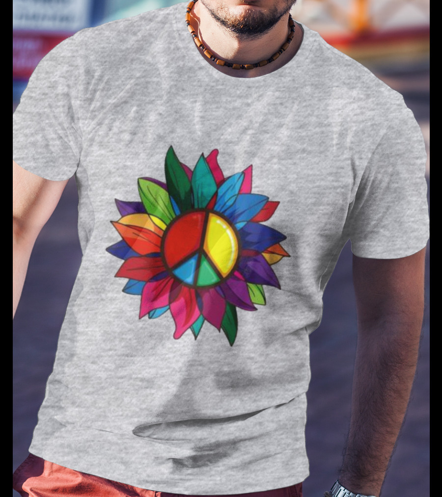 Hippie Rainbow Peace Sign Colorful Flower T-Shirt