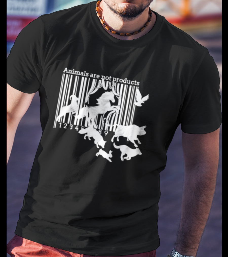 Veganactivism Animals Are Not Products Barcode Silhouette Horse Bird Cow Pig Rabbit 123489 T-Shirt
