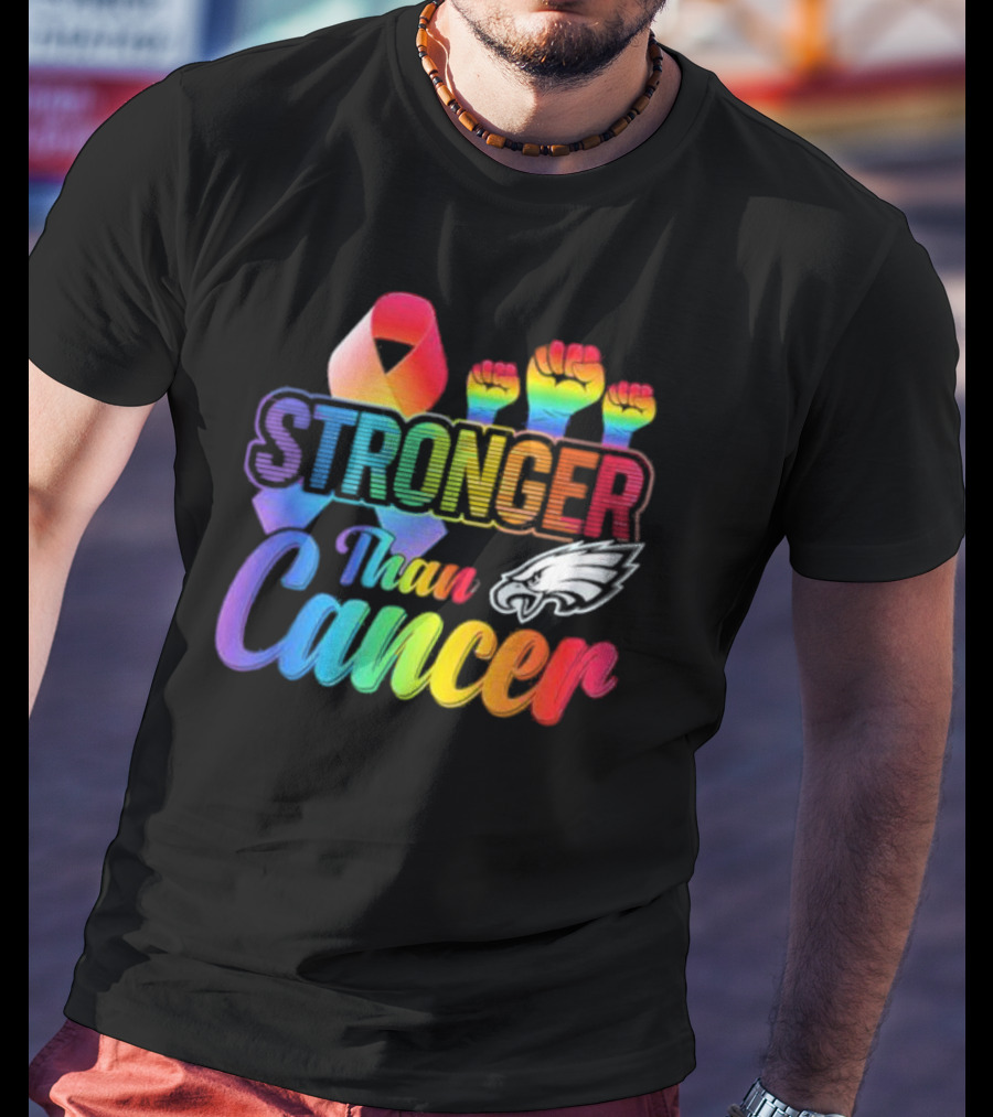 Philadelphia Eagles Stronger Than Cancer NFL Pride Ribbon And Fist T-Shirt