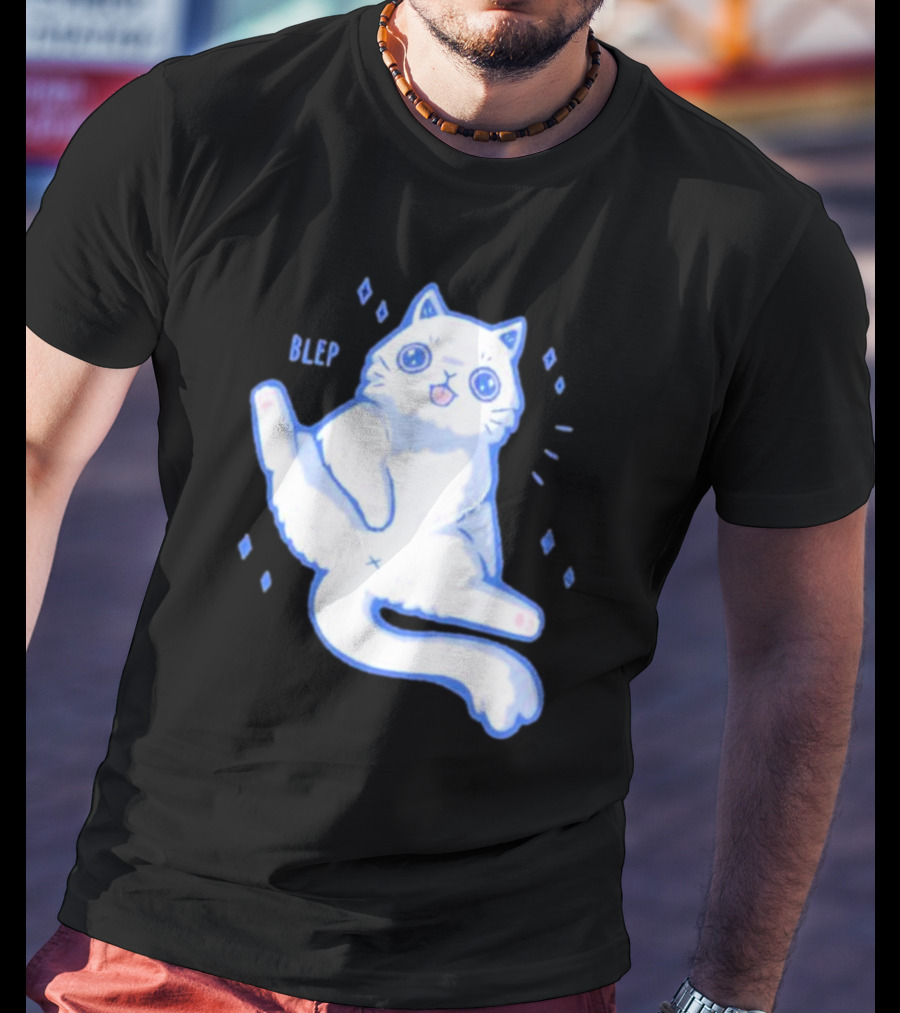 Xmorfina Blep Cute Cat With Tongue Out In Blue And White Cartoon T-Shirt