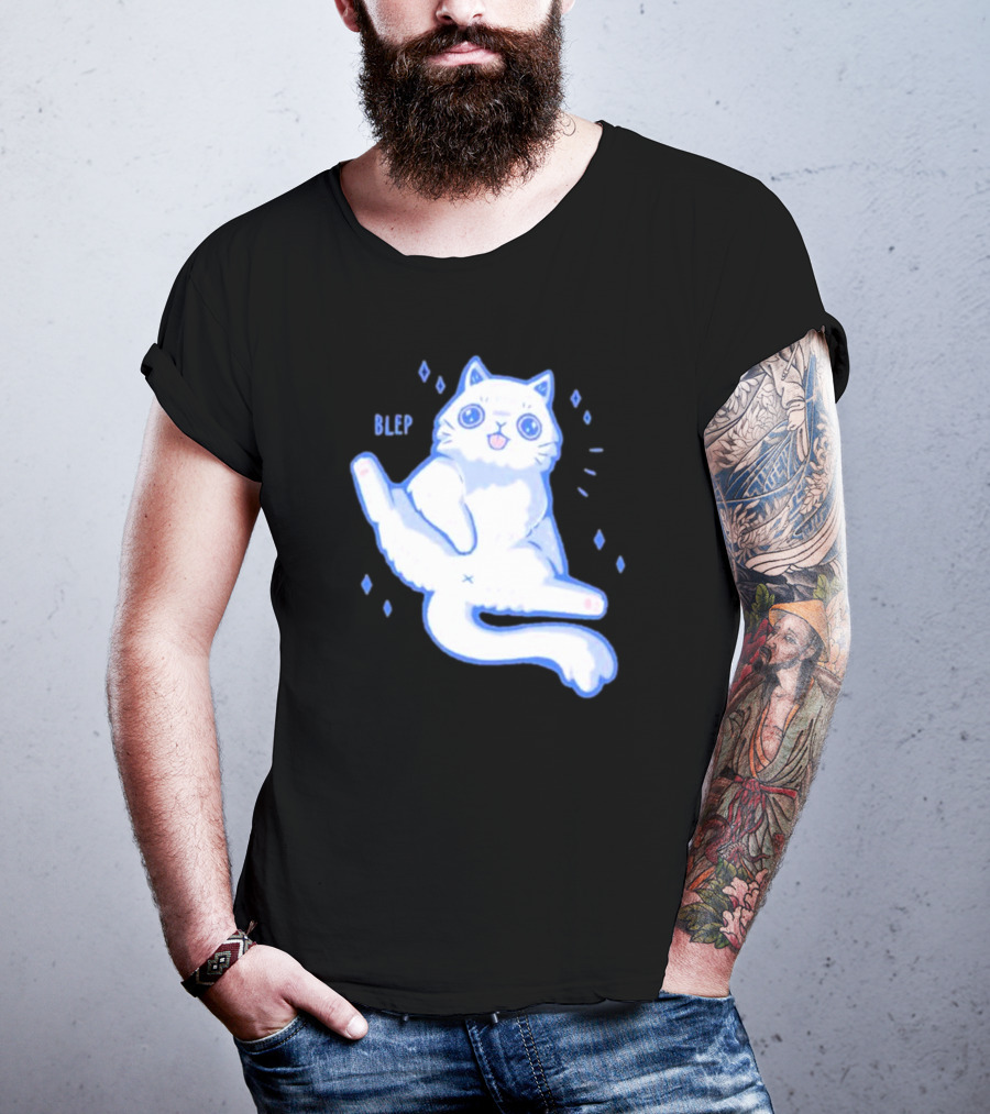 Xmorfina Blep Cute Cat With Tongue Out In Blue And White Cartoon T-Shirt