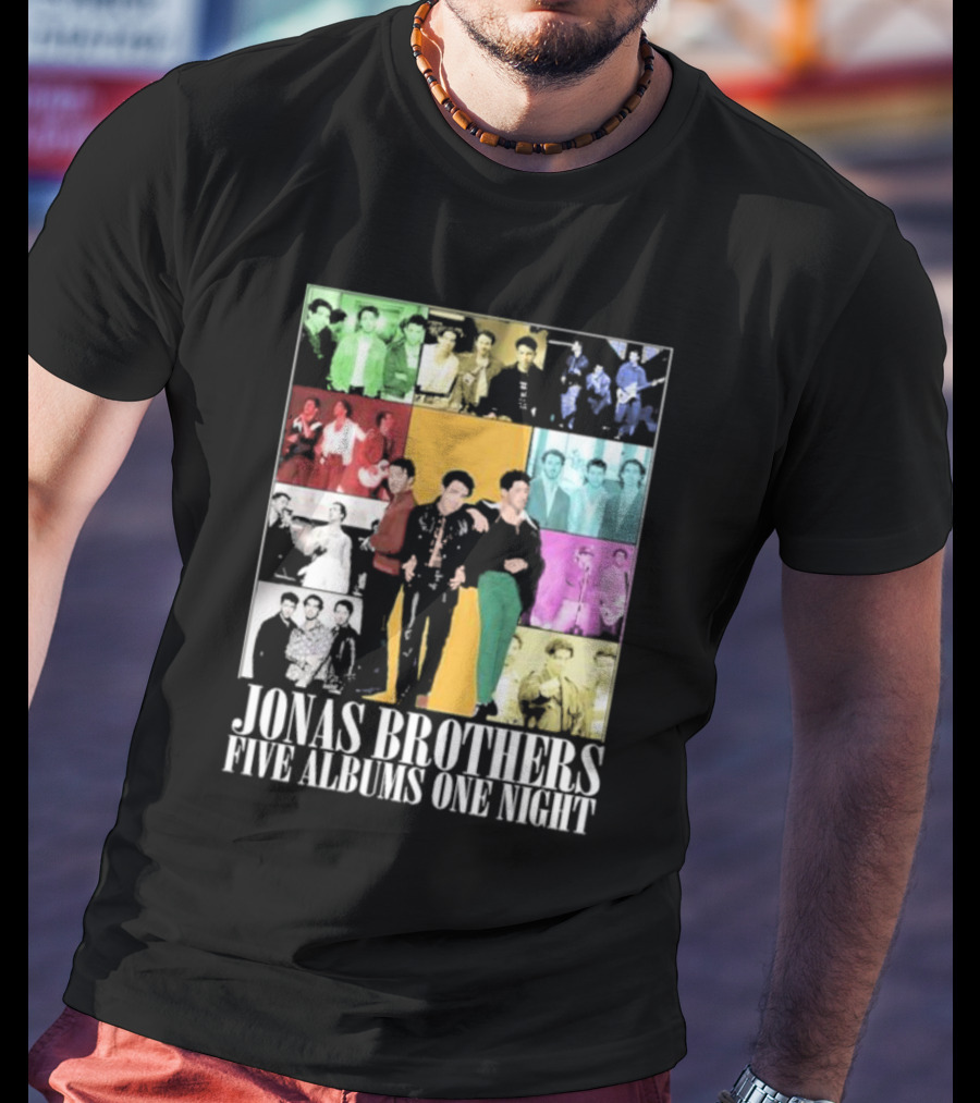 Jonas Brothers Five Albums One Night Multicolor Photo Collage T-Shirt