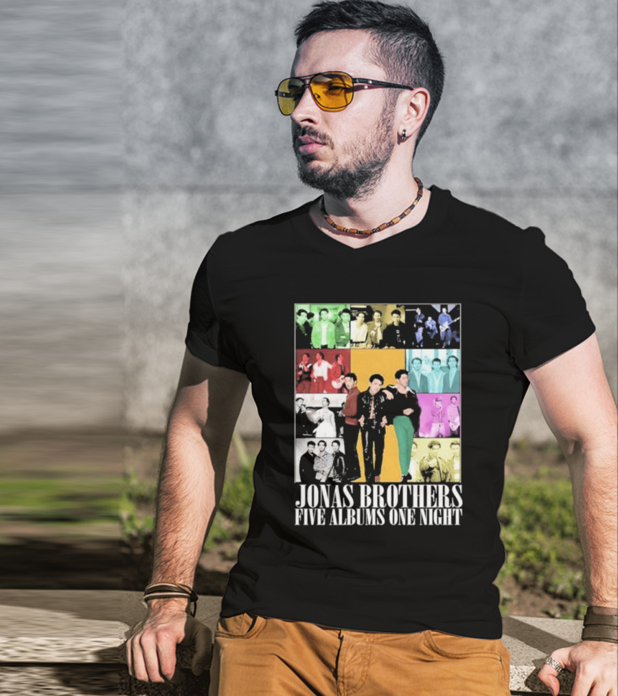 Jonas Brothers Five Albums One Night Multicolor Photo Collage T-Shirt