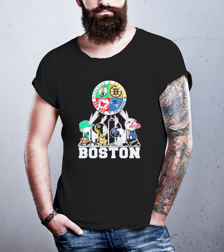 Boston Celtics Bruins Red Sox Patriots Peanuts Characters T-Shirt