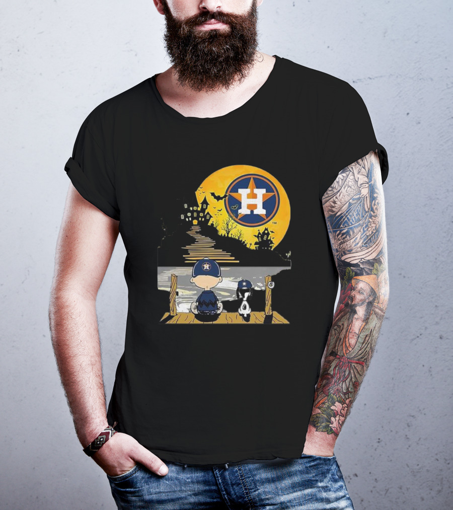 Snoopy Charlie Brown Houston Astros Halloween Moon Scene T-Shirt