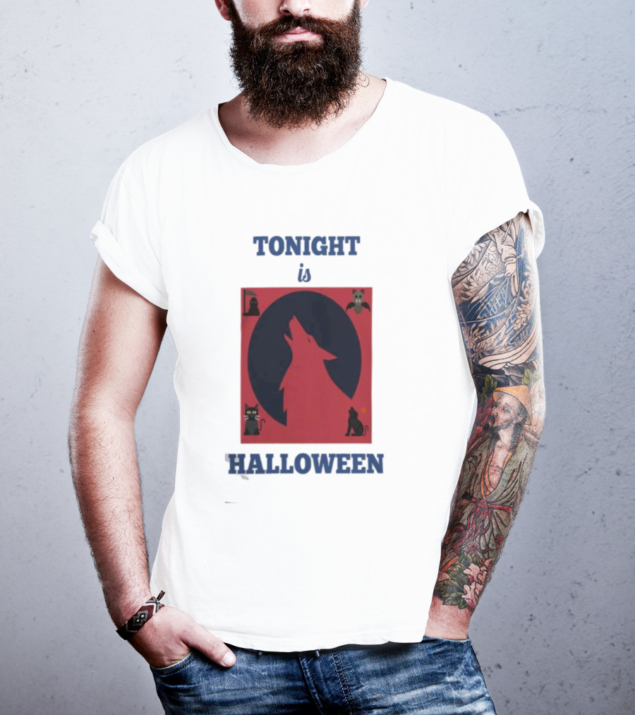 Tonight Is Halloween Dark Wolf Cats Bats Moon T-Shirt