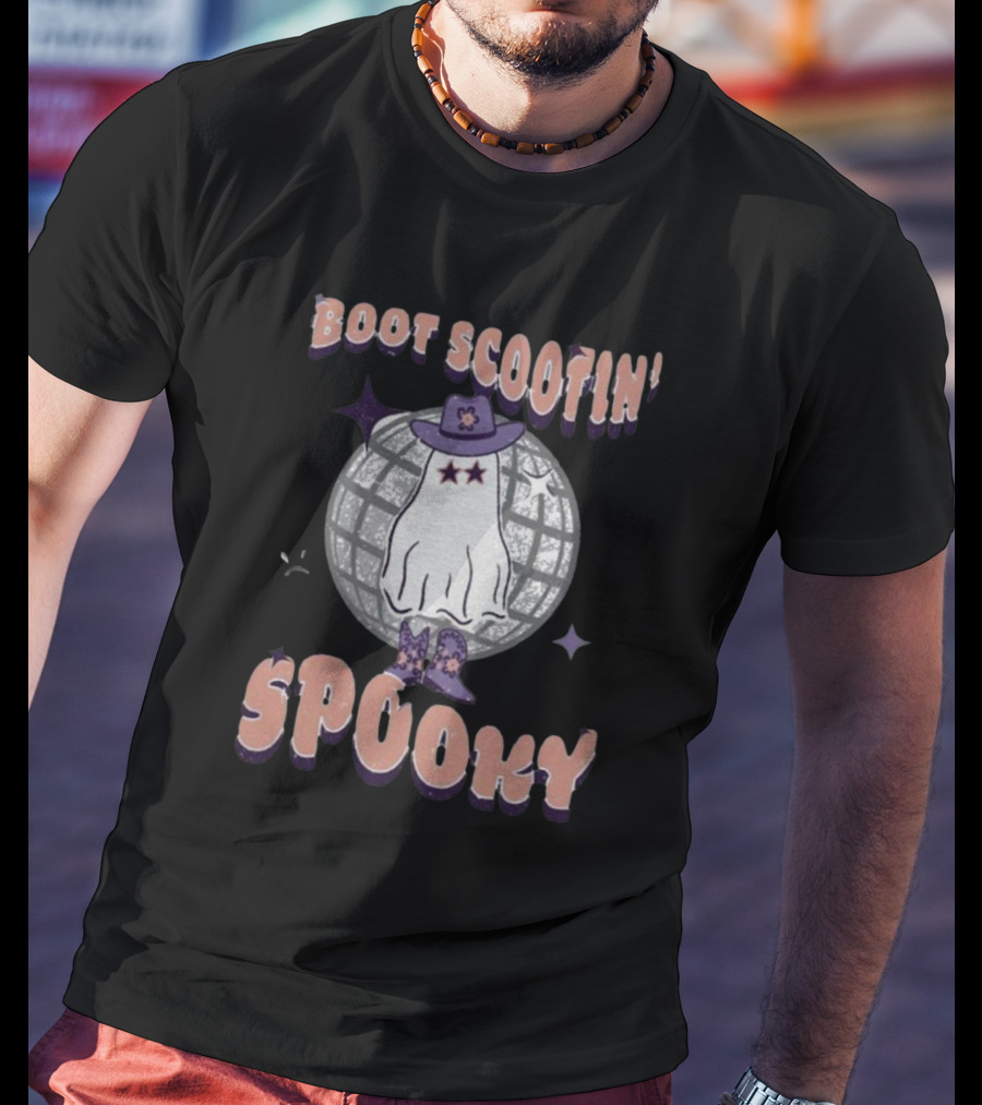 Boot Scootin’ Spooky Ghost With Cowboy Hat And Disco Ball T-Shirt