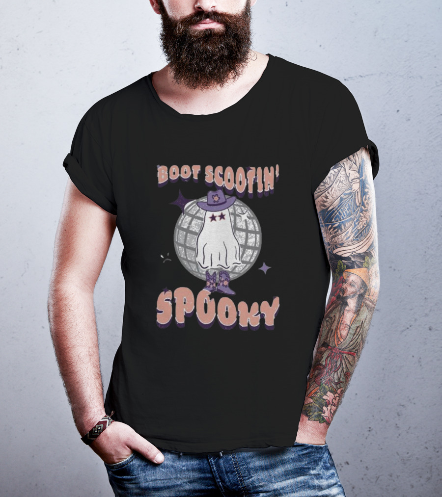 Boot Scootin’ Spooky Ghost With Cowboy Hat And Disco Ball T-Shirt