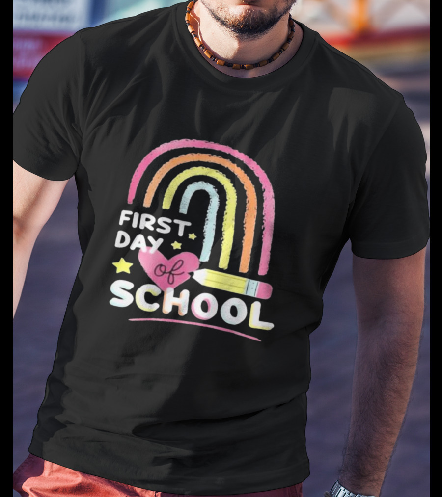 First Day Of School Rainbow Heart Pencil T-Shirt