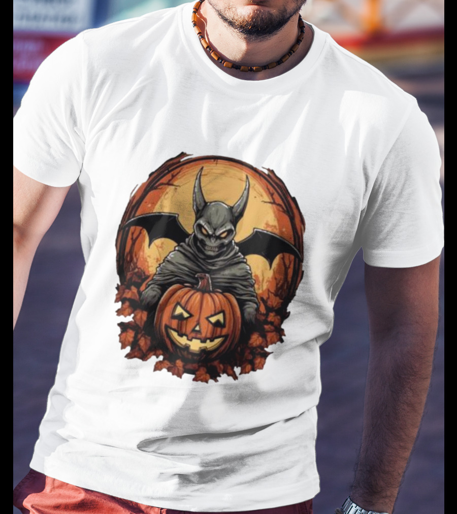 Bat Devil Pumpkin Halloween Moon Shadows T-Shirt