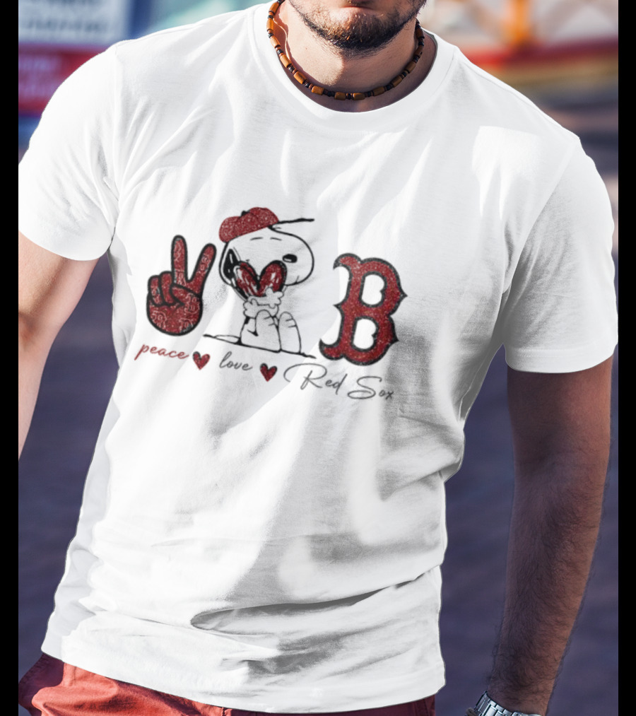 Peace Love Red Sox Snoopy Boston B T-Shirt
