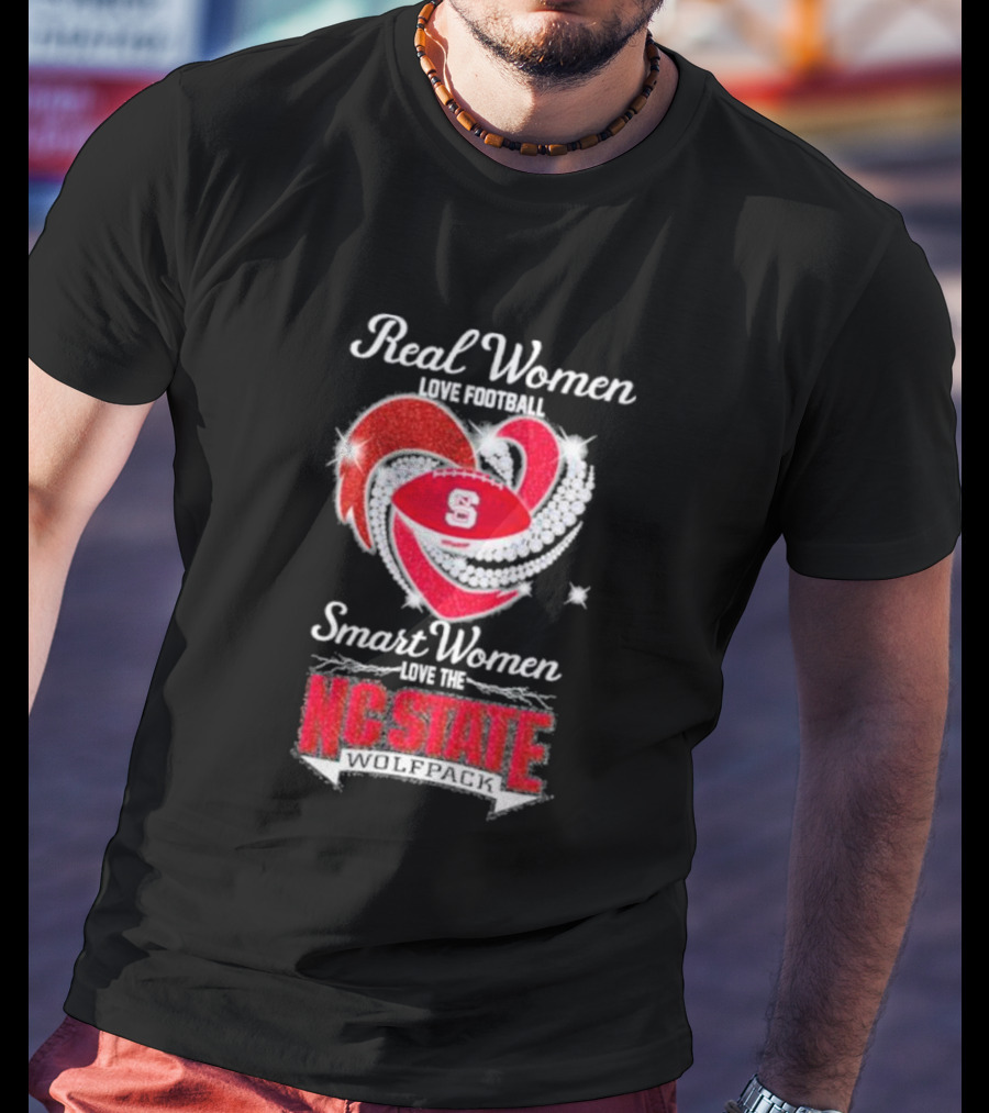 Real Women Love Football Smart Women Love The NC State Wolfpack Diamond Heart T-Shirt