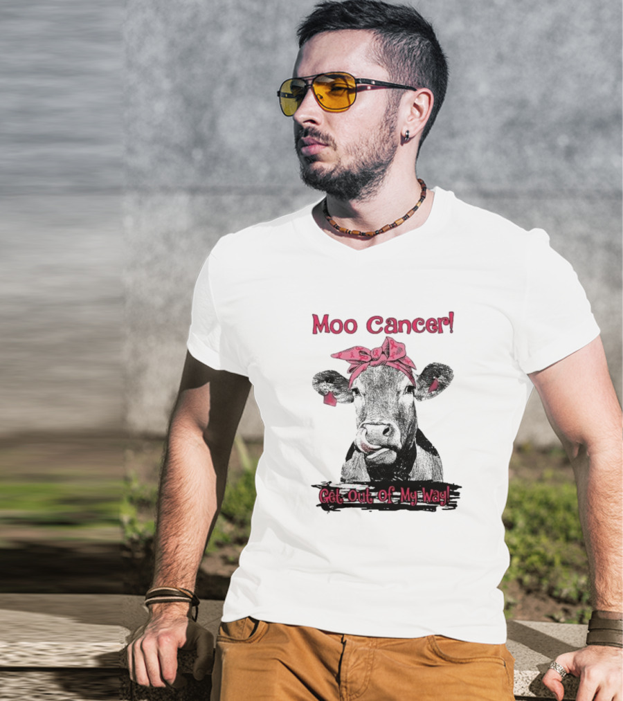 Moo Cancer Get Out Of My Way Pink Bandana Cow T-Shirt
