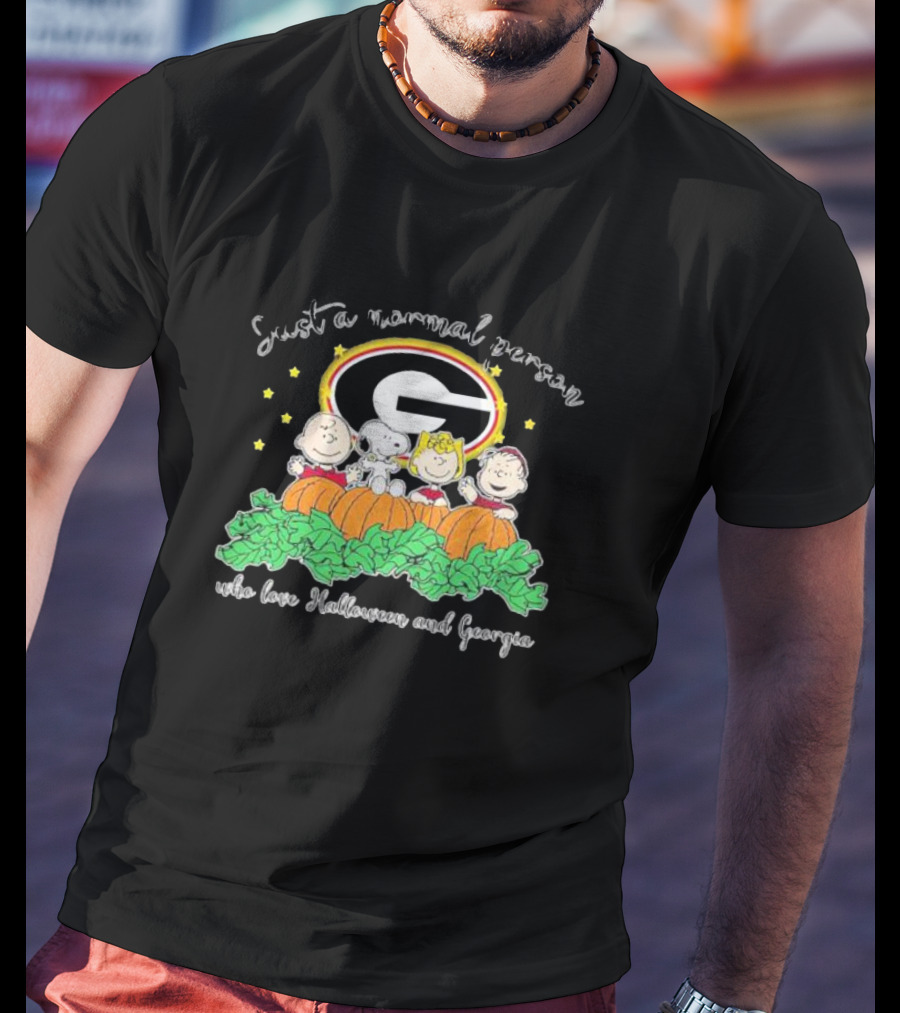 Just A Normal Person Who Love Halloween And Georgia With Peanuts Characters And Georgia Bulldogs T-Shirt