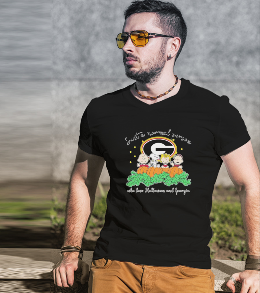Just A Normal Person Who Love Halloween And Georgia With Peanuts Characters And Georgia Bulldogs T-Shirt