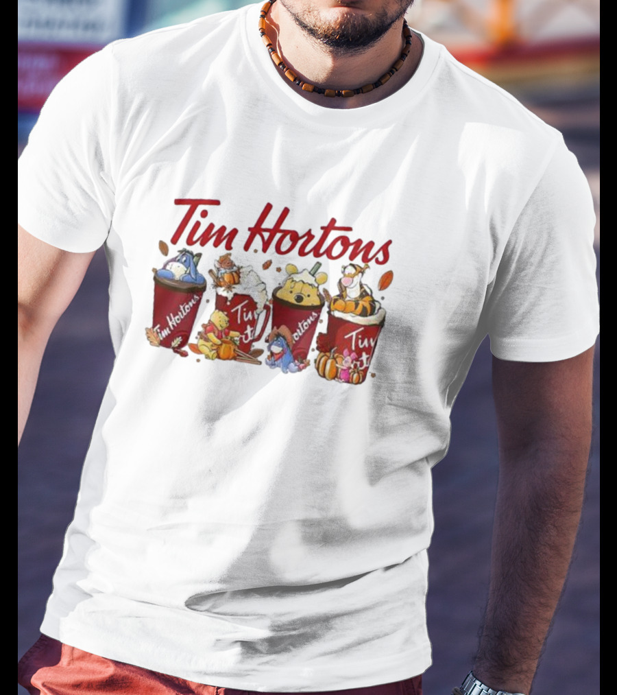 Winnie-The-Pooh Tim Hortons Coffee With Eeyore Piglet And Tigger T-Shirt