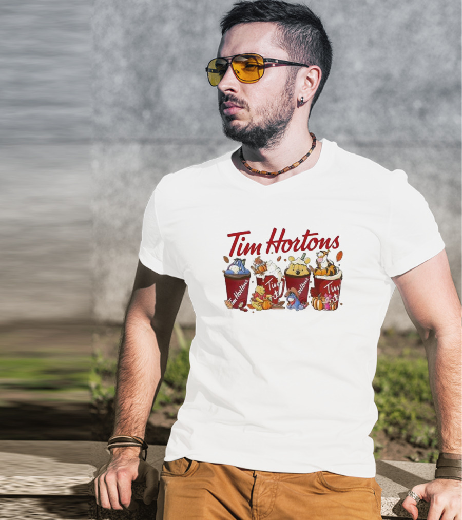 Winnie-The-Pooh Tim Hortons Coffee With Eeyore Piglet And Tigger T-Shirt