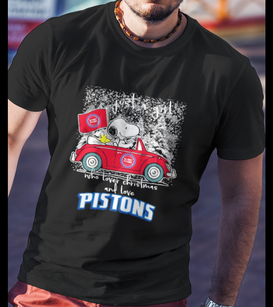 Snoopy And Woodstock Just A Girl Who Loves Christmas And Detroit Pistons T-Shirt