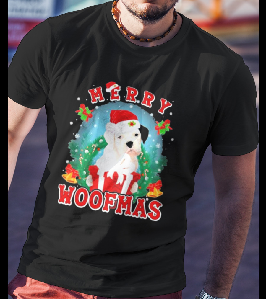 Boxer Puppy Merry Woofmas With Santa Hat And Gift T-Shirt