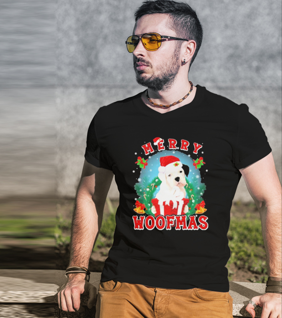 Boxer Puppy Merry Woofmas With Santa Hat And Gift T-Shirt