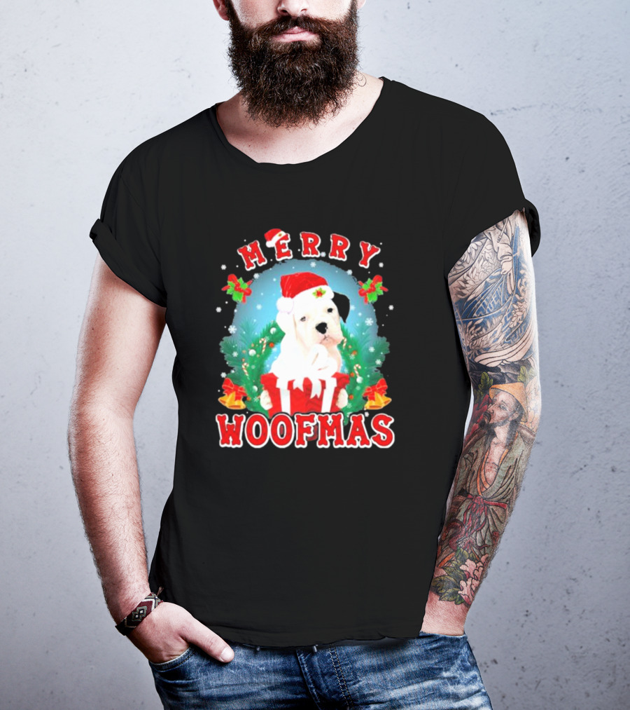 Boxer Puppy Merry Woofmas With Santa Hat And Gift T-Shirt