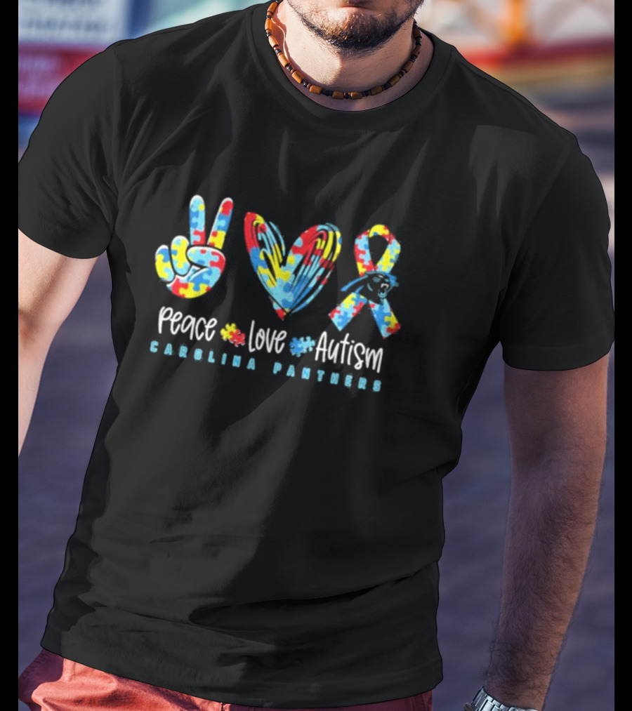 Peace Love Autism Carolina Panthers NFL Puzzle T-Shirt