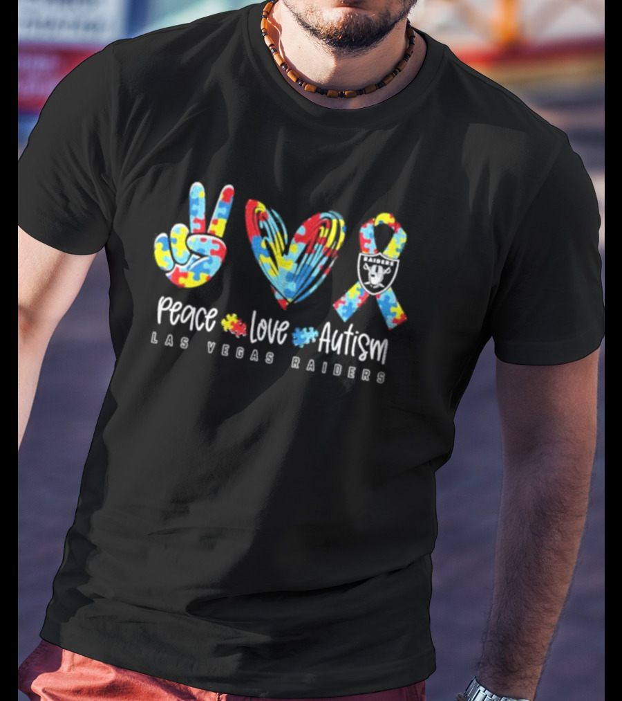 Peace Love Autism Las Vegas Raiders NFL Puzzle T-Shirt