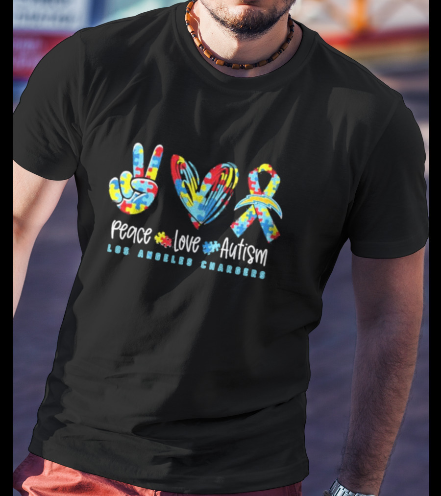 Peace Love Autism Los Angeles Chargers NFL T-Shirt