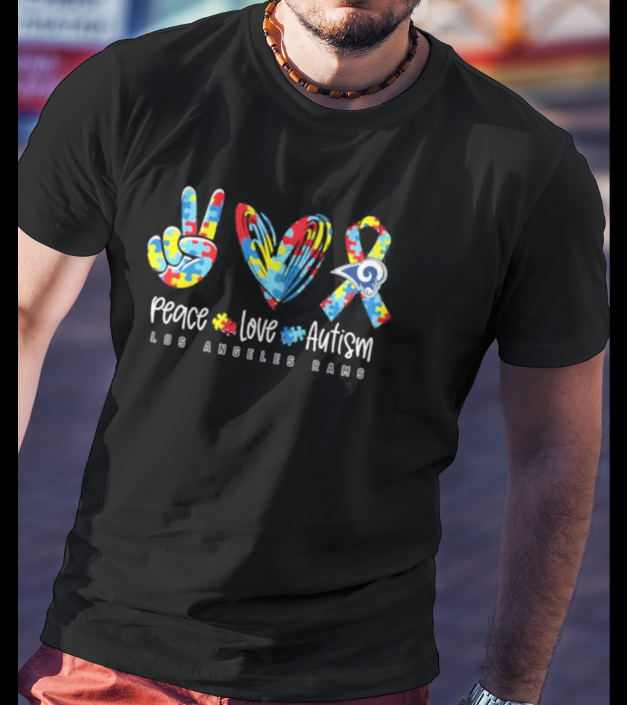 Peace Love Autism Los Angeles Rams Puzzle T-Shirt