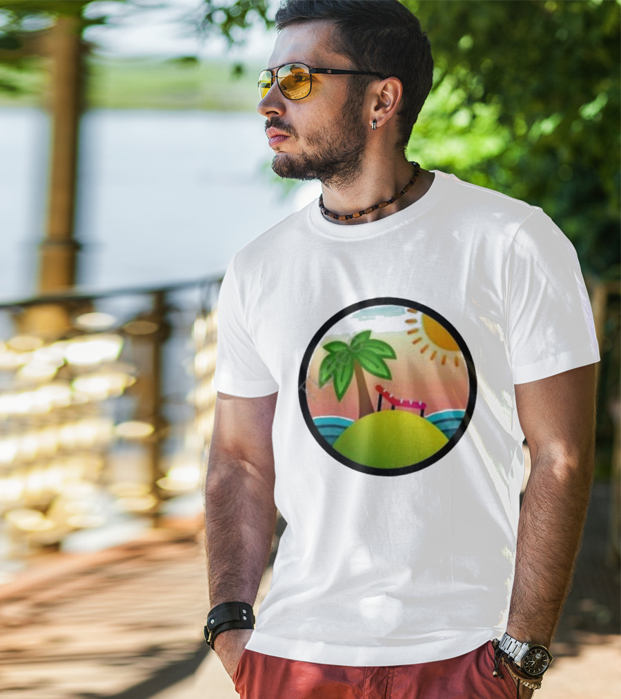Tanstack Just Relax In Color Sunny Beach Island With Palm Tree And Lounge Chair T-Shirt