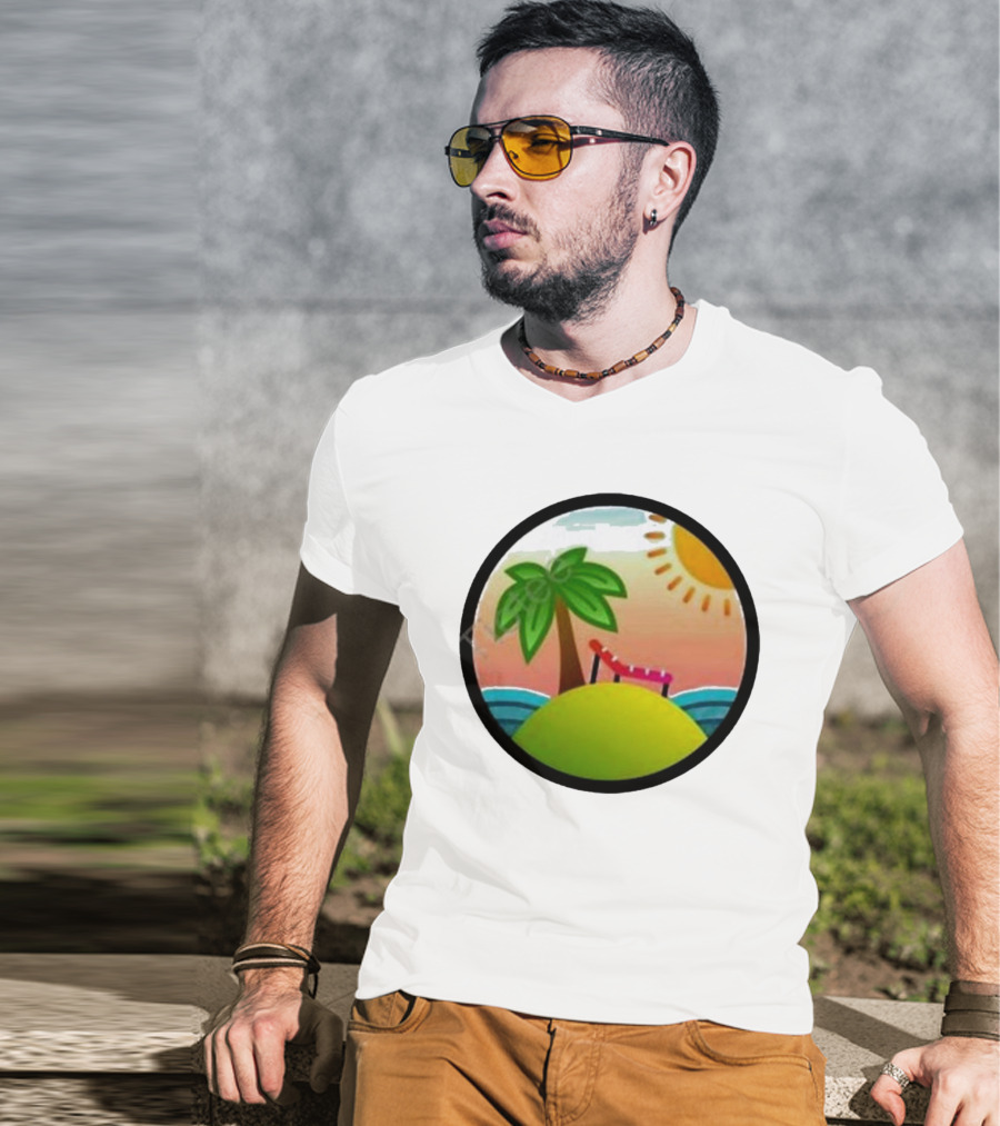 Tanstack Just Relax In Color Sunny Beach Island With Palm Tree And Lounge Chair T-Shirt