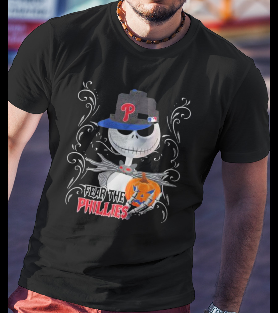 Fear The Phillies Jack Skellington Halloween Pumpkin🎃 T-Shirt