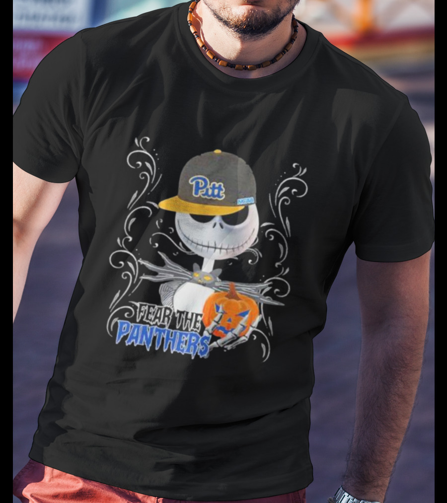 Jack Skellington Pitt Panther Halloween Pumpkin Fear The Panthers T-Shirt