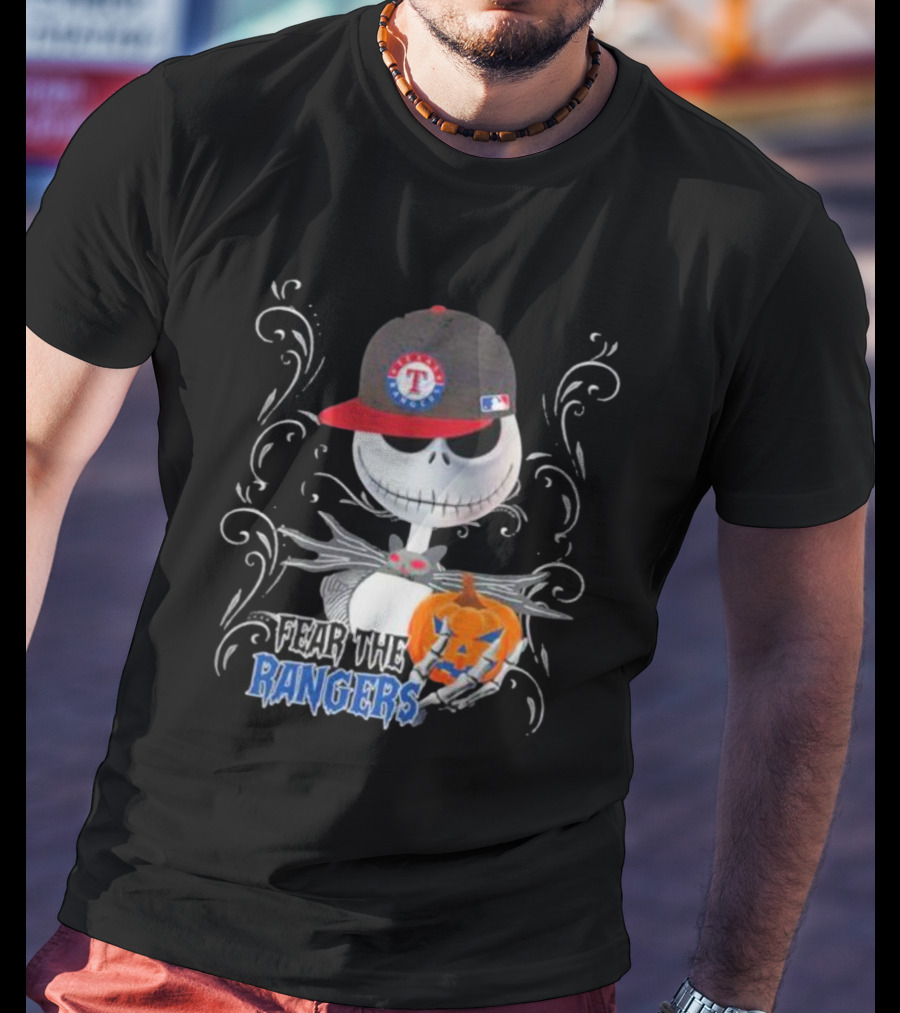 Jack Skellington Fear The Texas Rangers Halloween Pumpkin MLB Hat T-Shirt