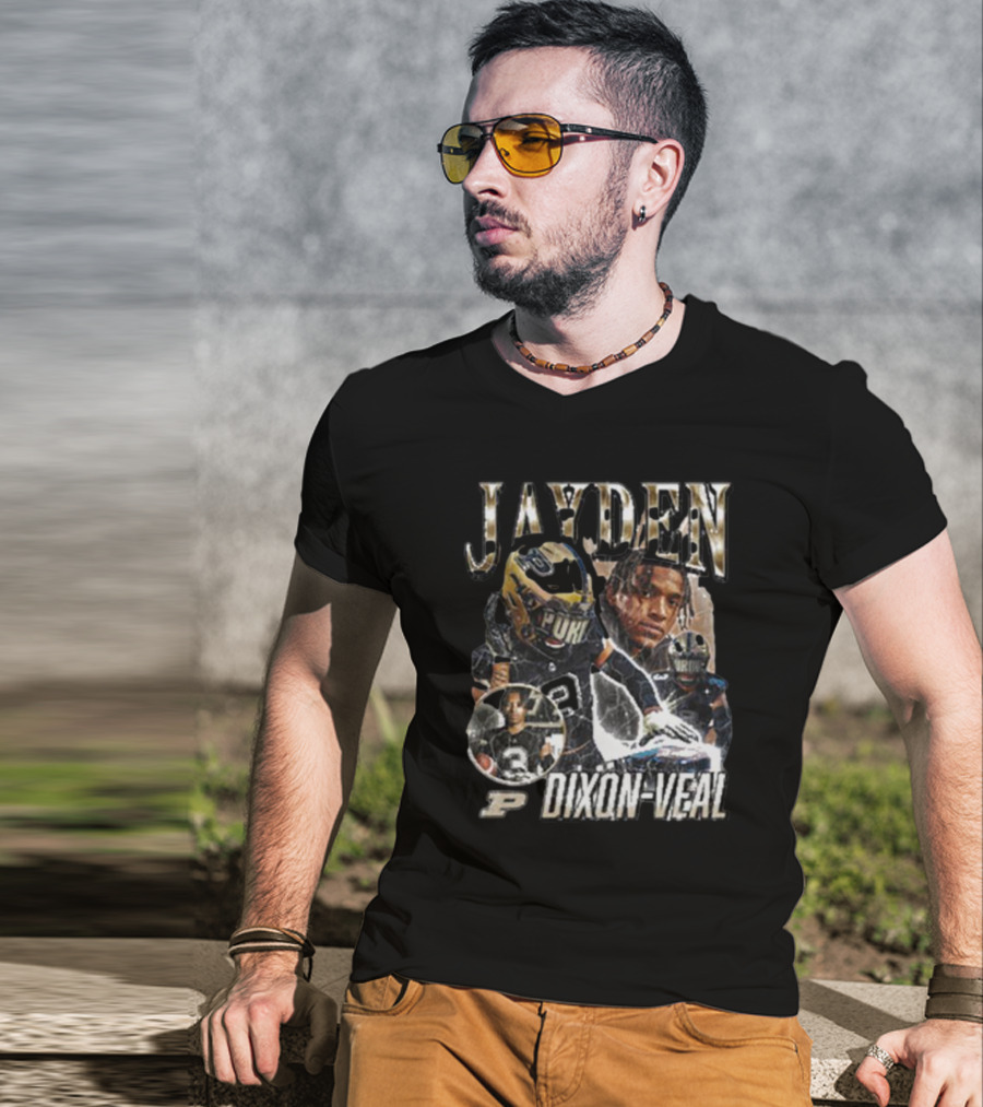 Jayden Dixon-Veal Purdue Boilermakers Football Player Portrait Montage T-Shirt