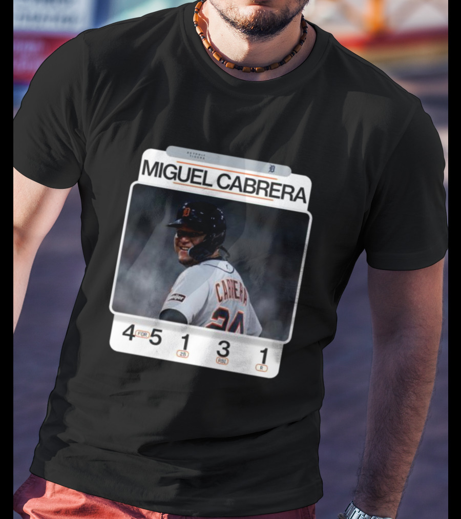 Miguel Cabrera 49th Career 4-Hit Game Detroit Tigers 24 Baseball Statistics T-Shirt