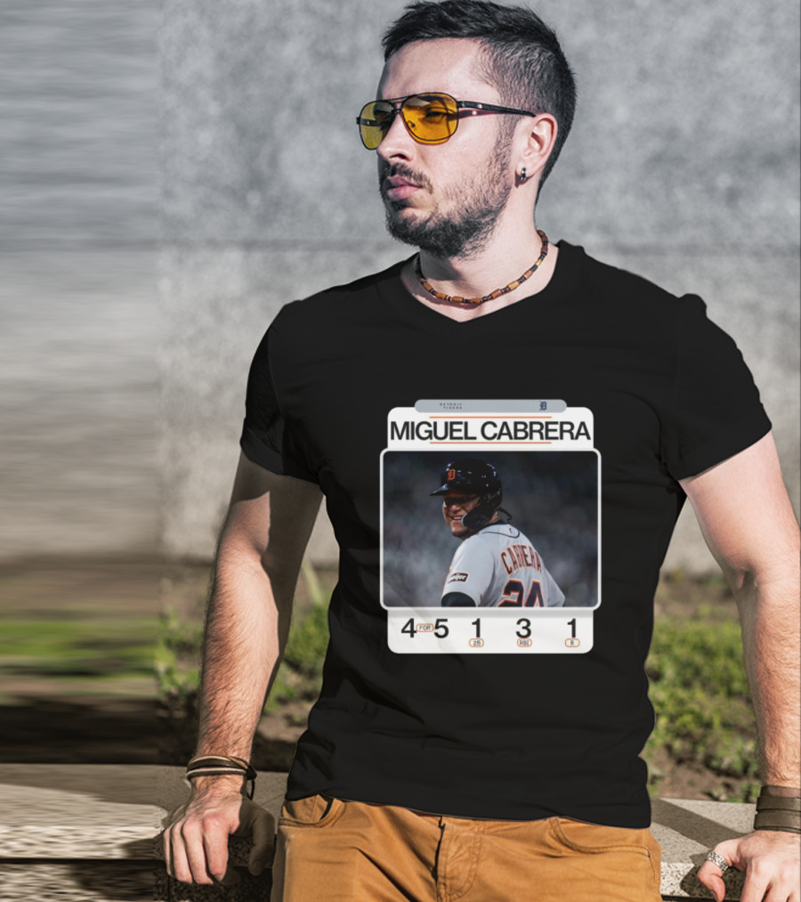 Miguel Cabrera 49th Career 4-Hit Game Detroit Tigers 24 Baseball Statistics T-Shirt