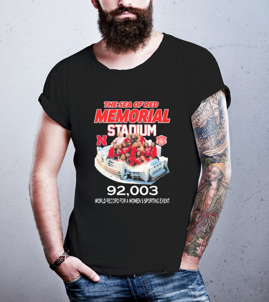 The Sea Of Red Memorial Stadium Nebraska Volleyball 92,003 World Record For A Women's Sporting Event T-Shirt