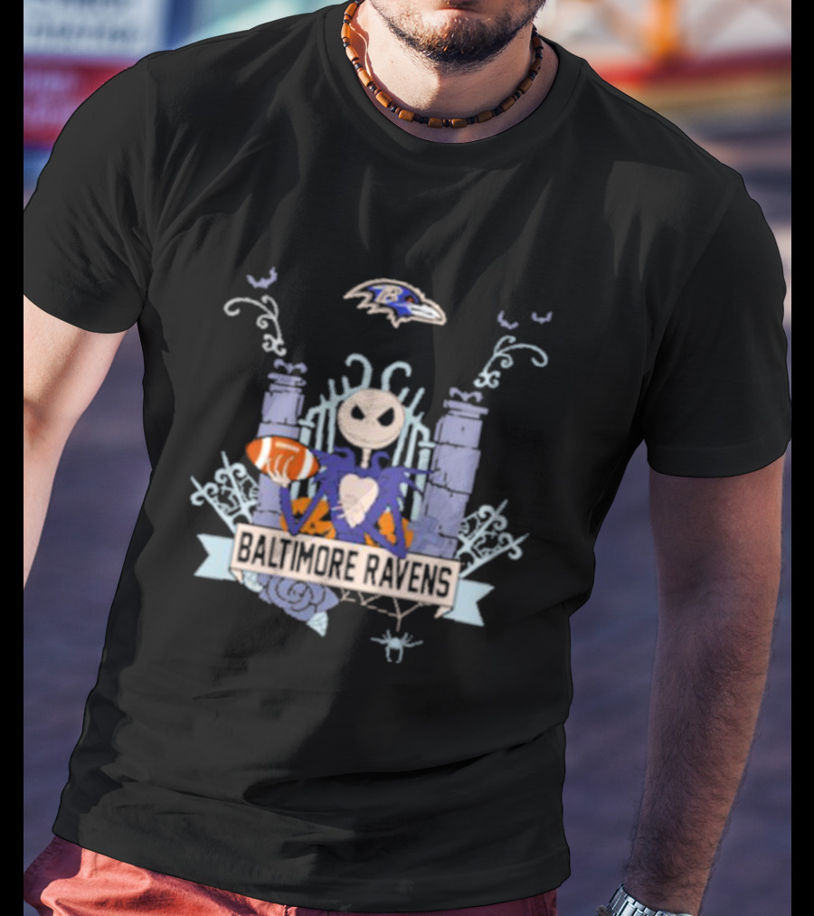 NFL Baltimore Ravens Jack Skellington Halloween Football T-Shirt
