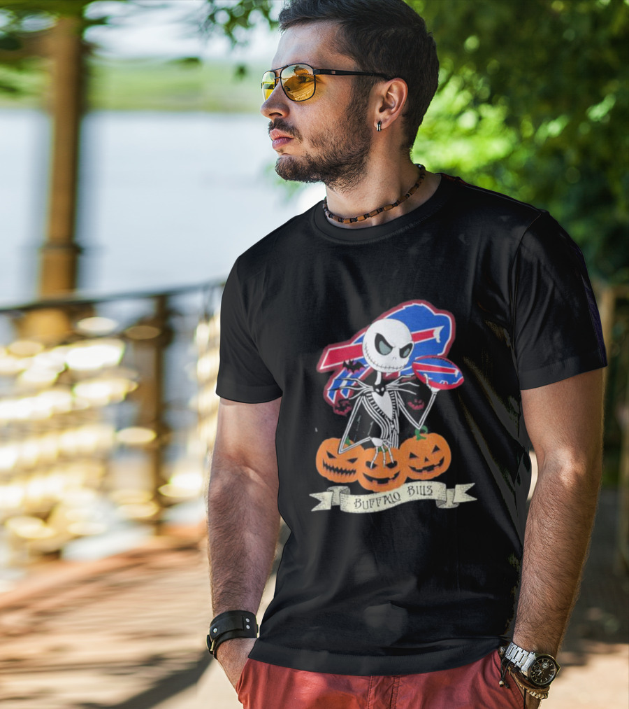 Buffalo Bills Jack Skellington NFL Football Halloween Pumpkins T-Shirt
