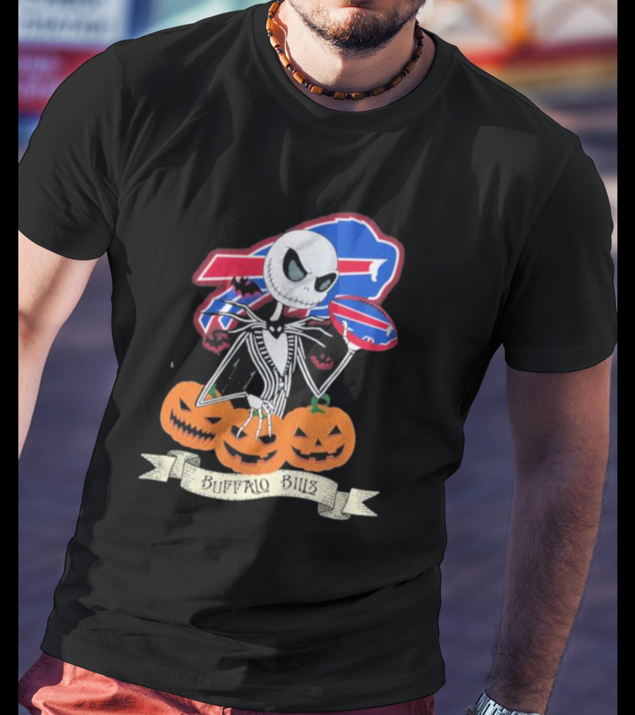 Buffalo Bills Jack Skellington NFL Football Halloween Pumpkins T-Shirt