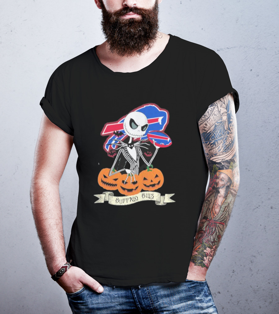 Buffalo Bills Jack Skellington NFL Football Halloween Pumpkins T-Shirt