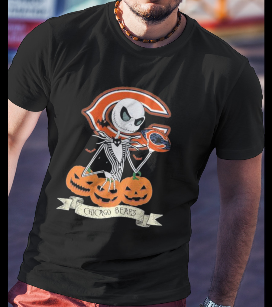 Chicago Bears Halloween Jack Skellington NFL Pumpkin T-Shirt