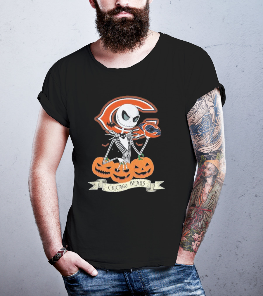 Chicago Bears Halloween Jack Skellington NFL Pumpkin T-Shirt