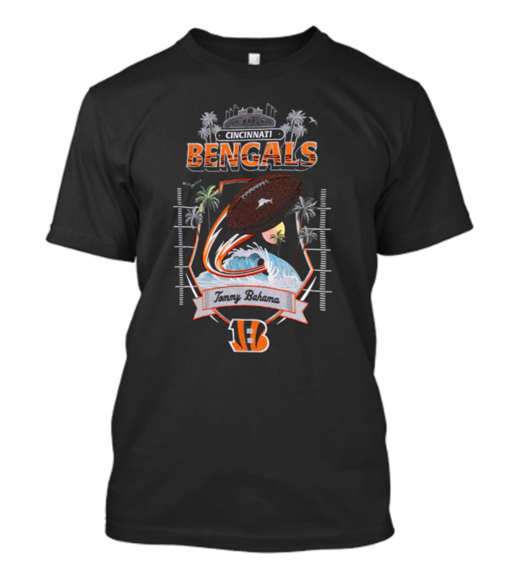 Cincinnati Bengals Tommy Bahama Tropical Football Tidal Wave Kickoff Camp T-Shirt