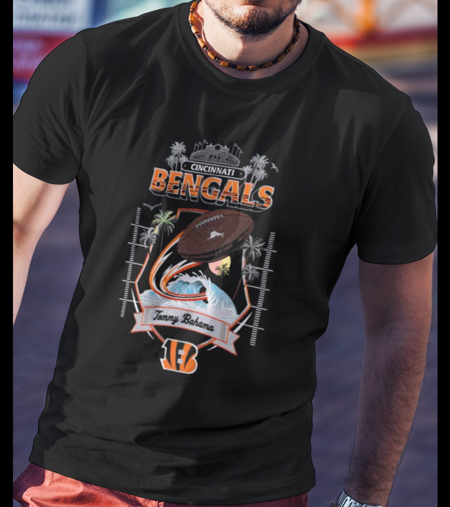 Cincinnati Bengals Tommy Bahama Tropical Football Tidal Wave Kickoff Camp T-Shirt